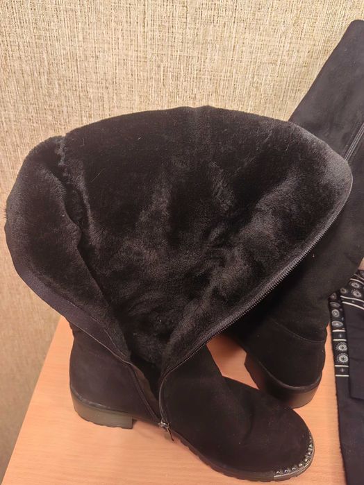 Зимние сапоги, замша