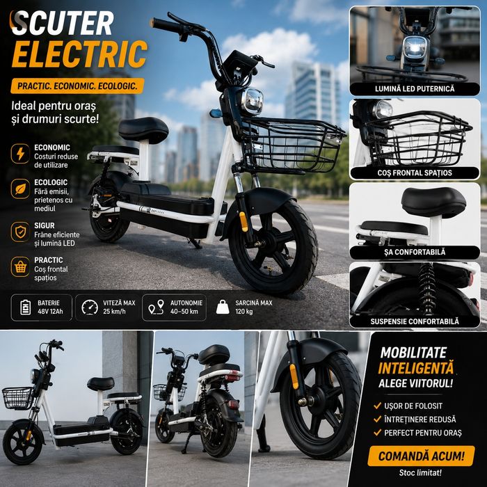 Scuter electric Bicicleta electrica 500W, baterie 48V 20Ah – ideal pentru oraș