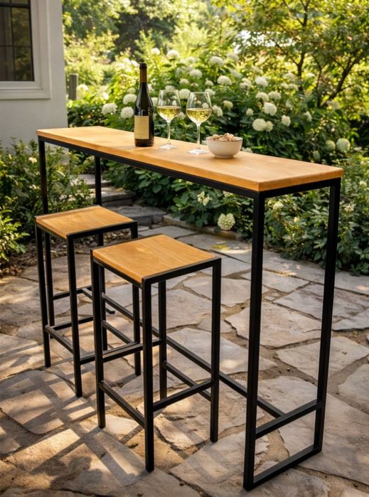 Метална бар маса с два стола нов комплект