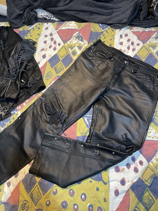 Set rar vintage din piele, confecționat manual jacheta si pantaloni