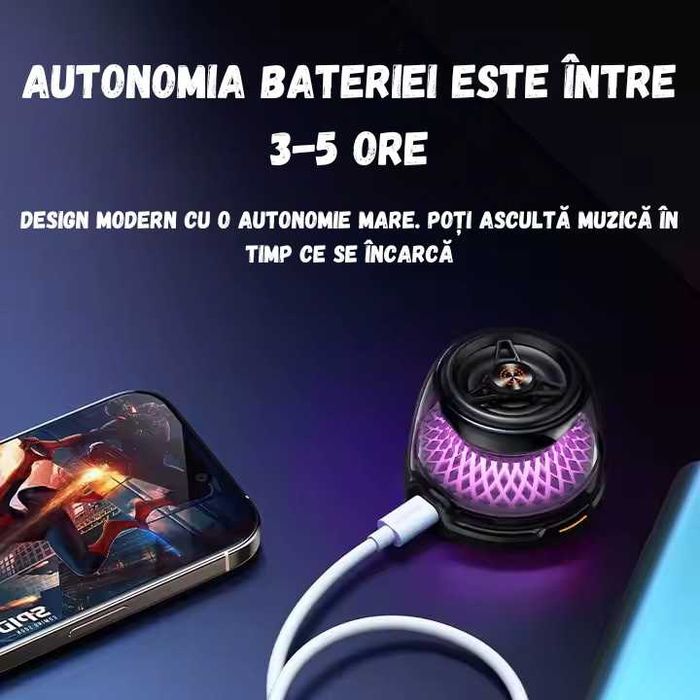 Boxa portabila, incarcator wireless 15W, RGB