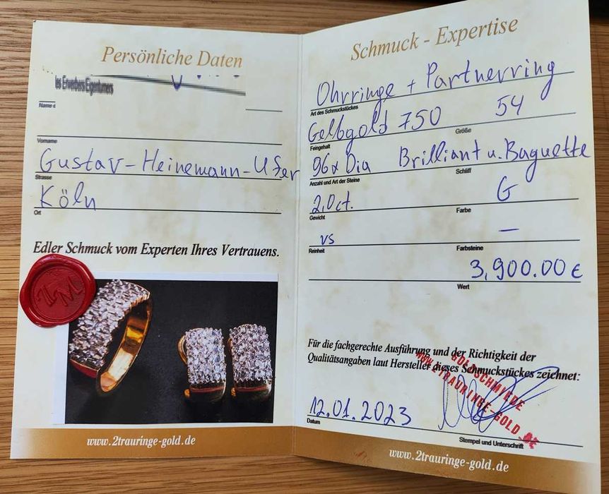 Диамантен Златен Пръстен и Диамантени Обеци 18ct. Комплект + Сърце