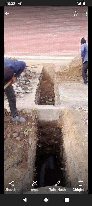 Канализация урнатамиз, вадаправод,траншея,