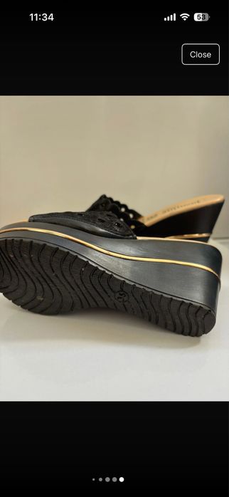 Sandale wedge negre- model decupat, brodate - mărimea 35