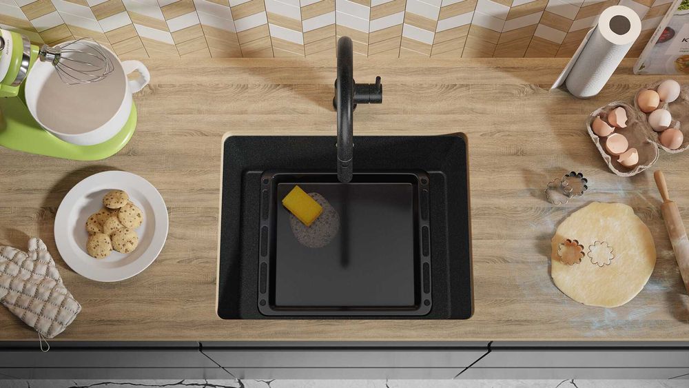 графит кухненска мивка за вграждане под плот Венеция 60 560x440 мм