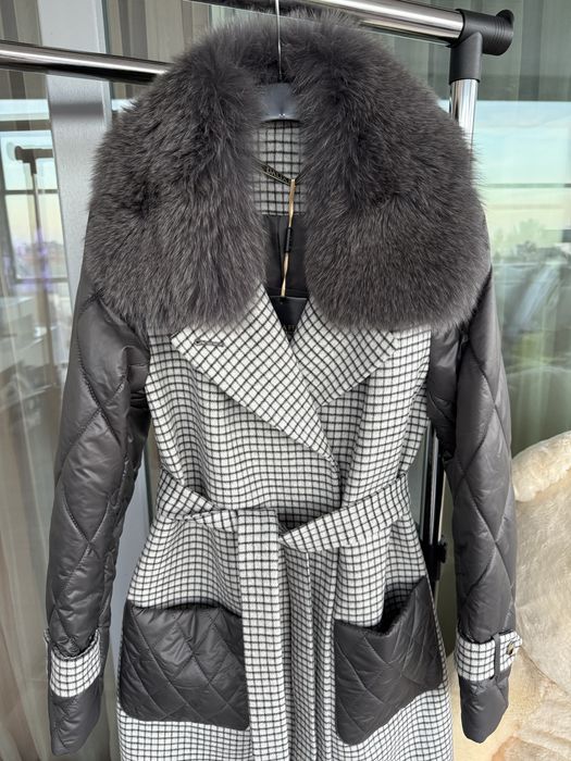 Ново сиво палто с естествен косъм лисица яке с пух