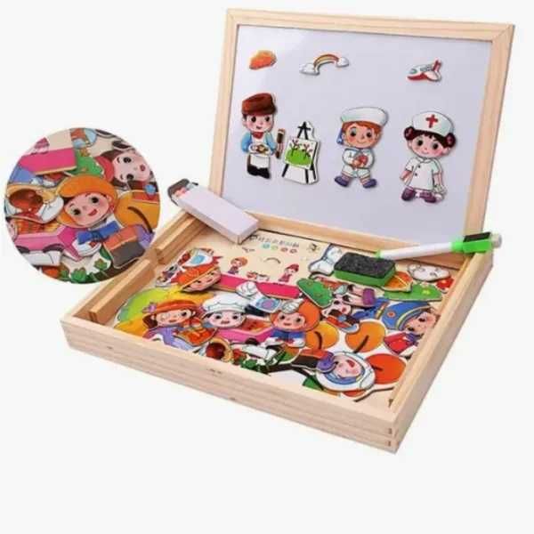 Дървена кутия - двулицева магнитна дъска с формички - ферма