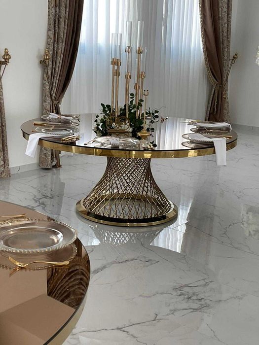 Mese de lux salon evenimente masă aurie cu blat oglindă EXQUISITE