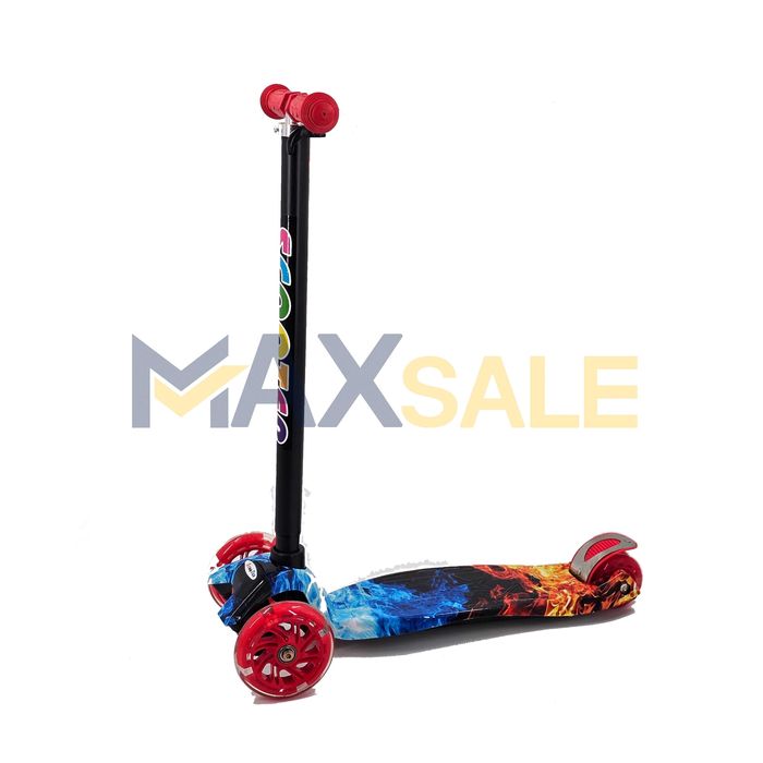 Детска тротинетка триколка огън и вода с 3 светещи колела многоцветен