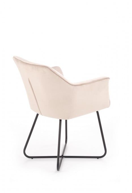 Scaune tip fotoliu modern din catifea bej, picioare metalice negre (Dining / Living / Birou)