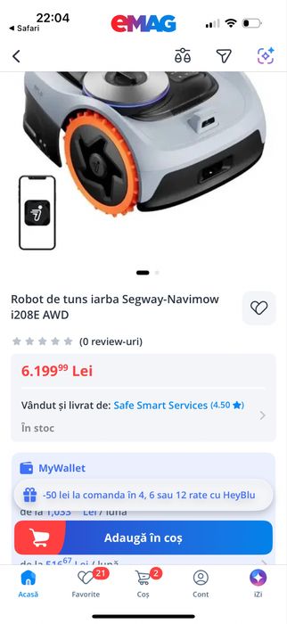 Robot de tuns iarba - gazonul Segway Navimow i208 AWD, 800mp, NOU