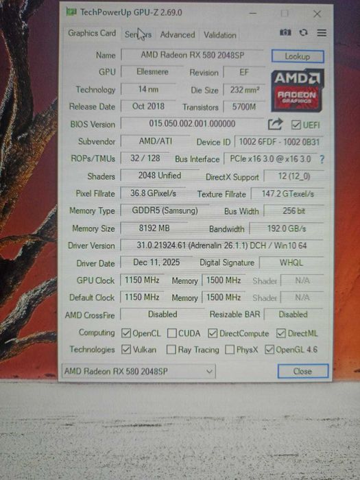 RX 580 8 GB 2048SP 256bit GDDR5.