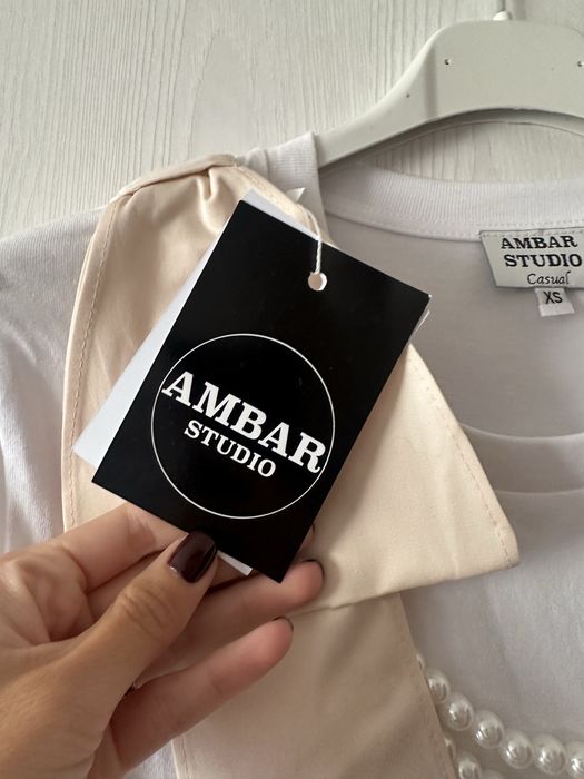 Тениска AMBAR studio с панделки и перли