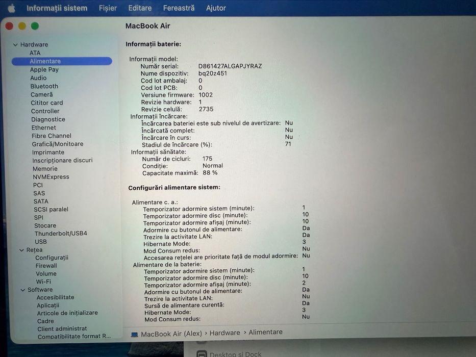 Vând schimb MacBook Air M1, achiziție 12/2021, factura EMag, impecabil.