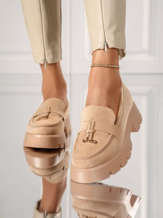 Мокасини бежови - бледо розови