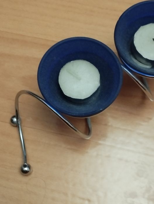 Подсвечник синий, тройной,веера