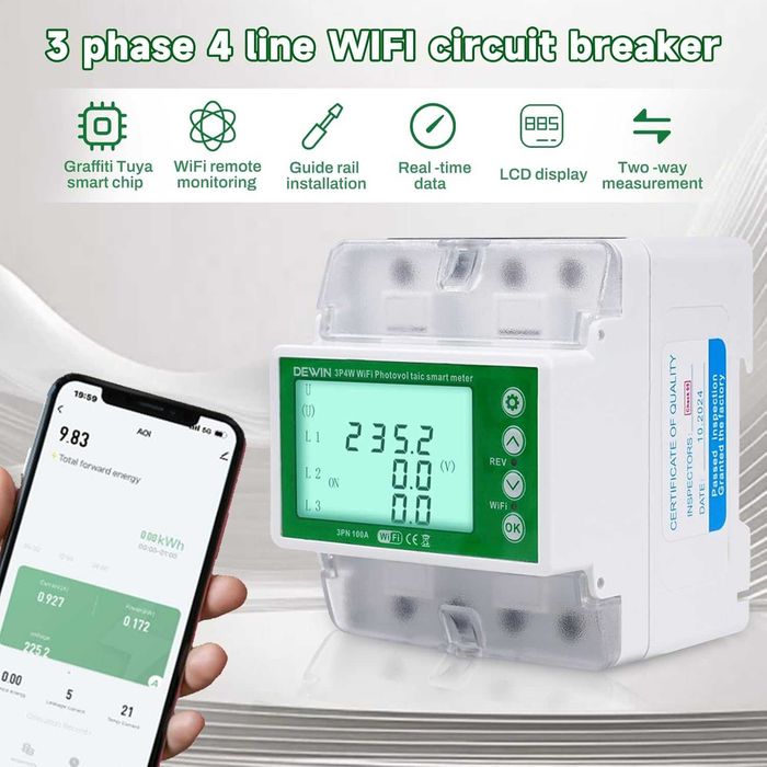 DEWIN WiFi трифазен електромер 100A 380V с мониторинг