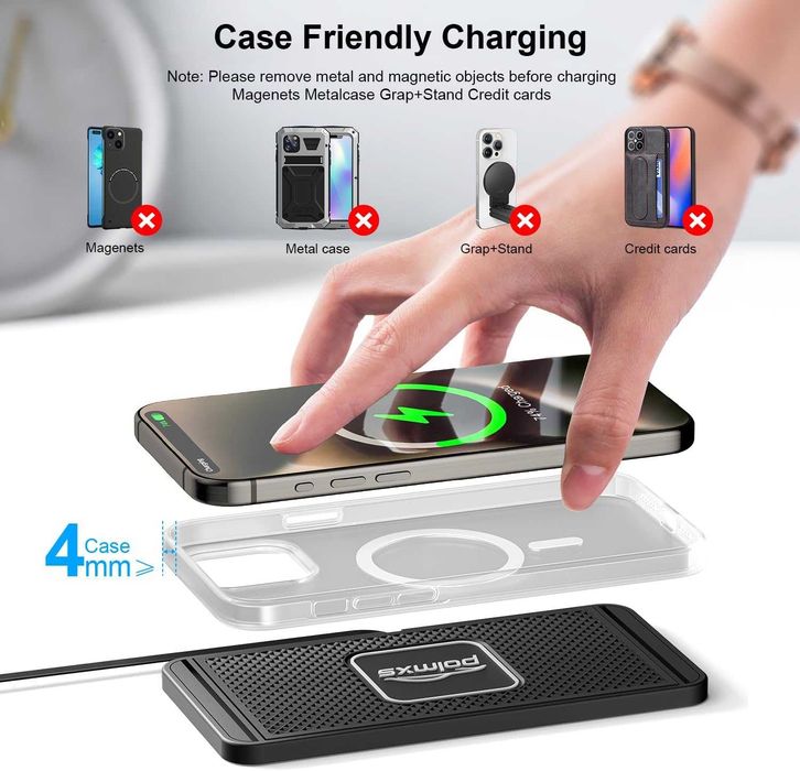 Încărcător mașină wireless Polmxs,15W QC 3.0 compatibil iPhone,Samsung