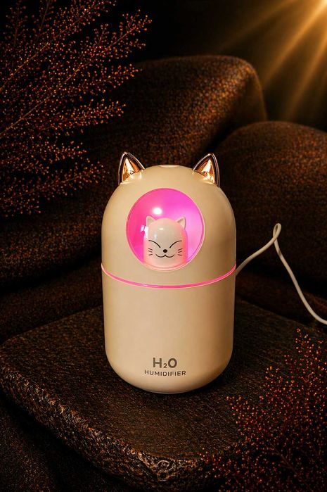 Umidificator H2O pisică USB cu lumini ambientale – alb – noi în cutii