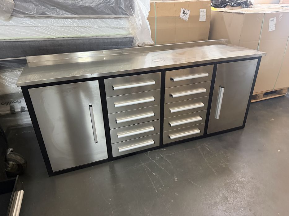 Banc de lucru profesional cu blat din inox – Nou – 220 cm