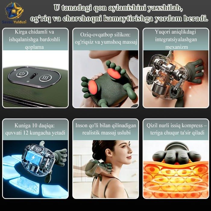 Real qo‘l massajiga o‘xshash yelka-bo‘yin massajeri