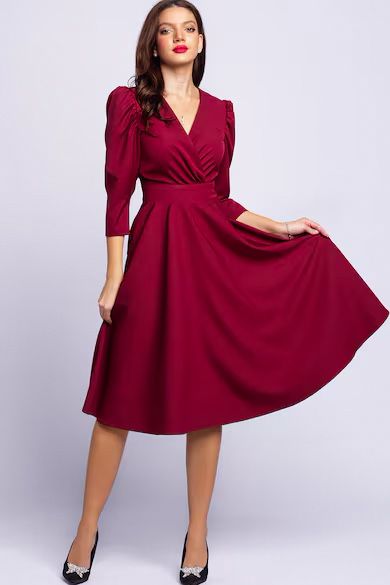 Rochie midi eleganta Burgundy / Bordo / Visinie, marime S