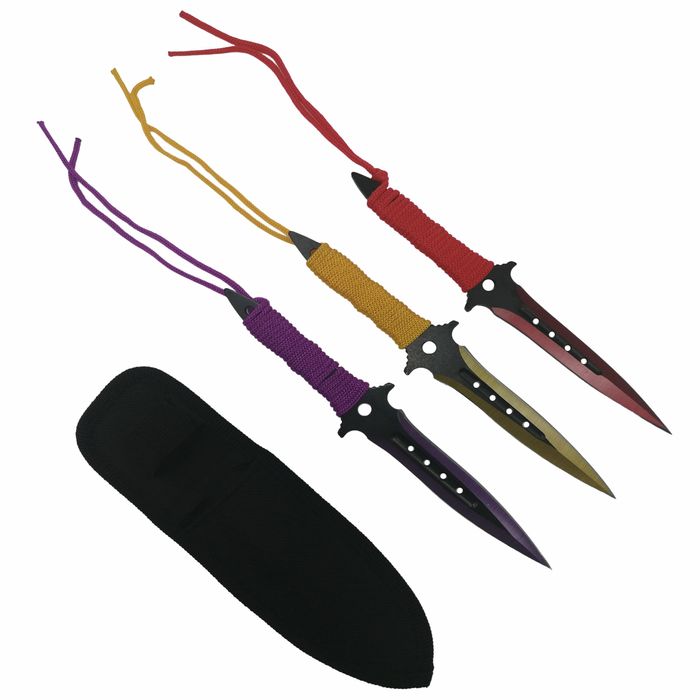 Set trei cutite de aruncat, Ninja Assasin, 19 cm, multicolor