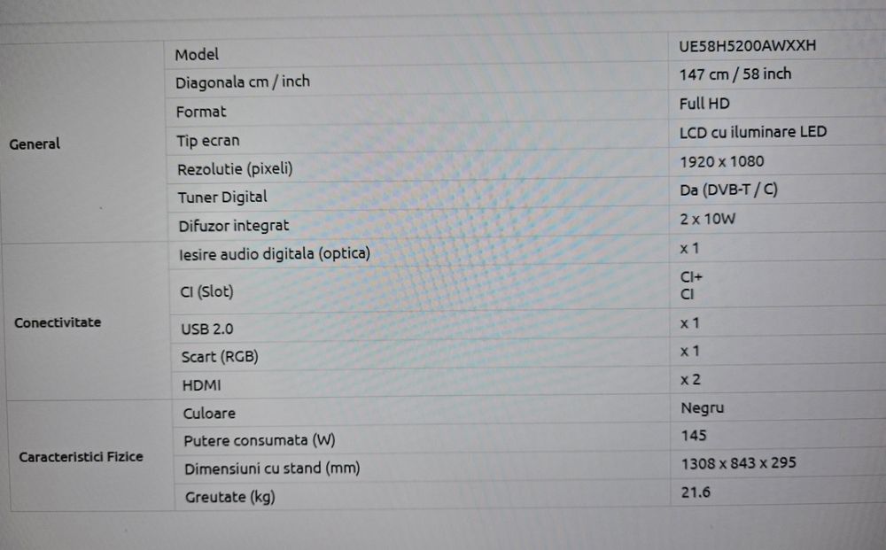 Televizor Samsung 58" UES8H5203AW 147 cm