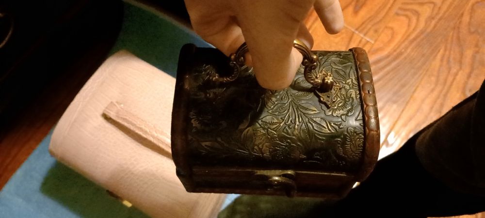 Cutie mica lemn piele