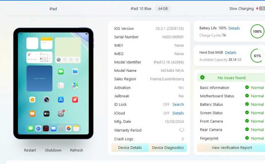 iPad 10th Gen 64GB Blue – като нов