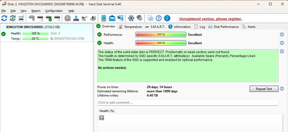 SSD NVMe M.2 Kingston NV2 4TB 100% Life
