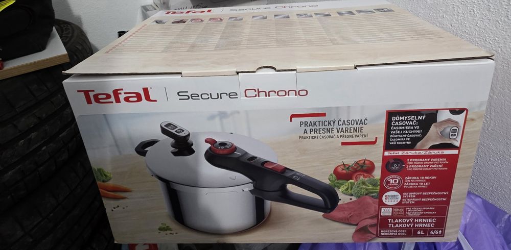Oala sub presiune TEFAL Secure Chrono, 6l, inox, argintiu. Produs nou.