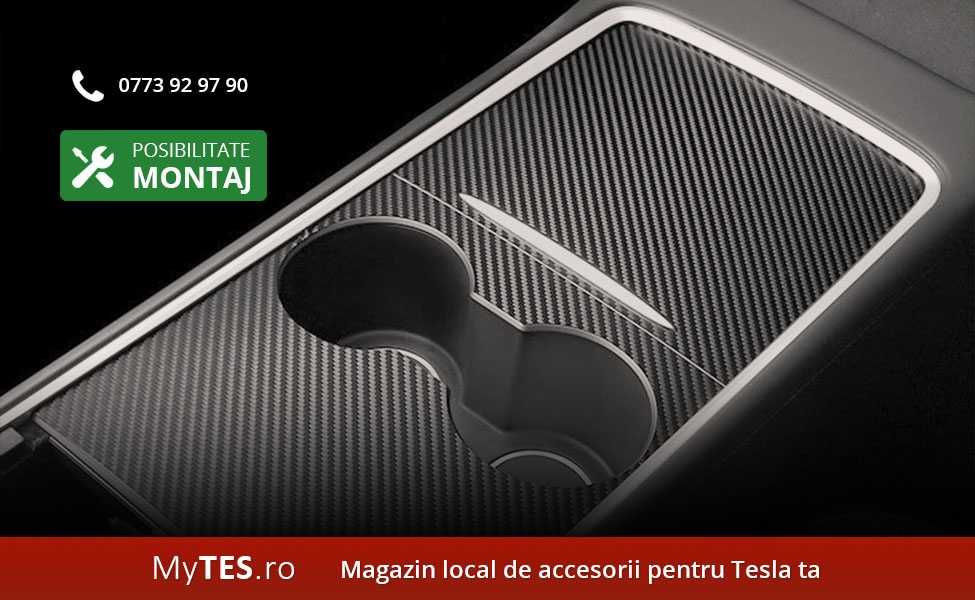 Protectie consola centrala textura fibra carbon - Tesla Model 3 / Y