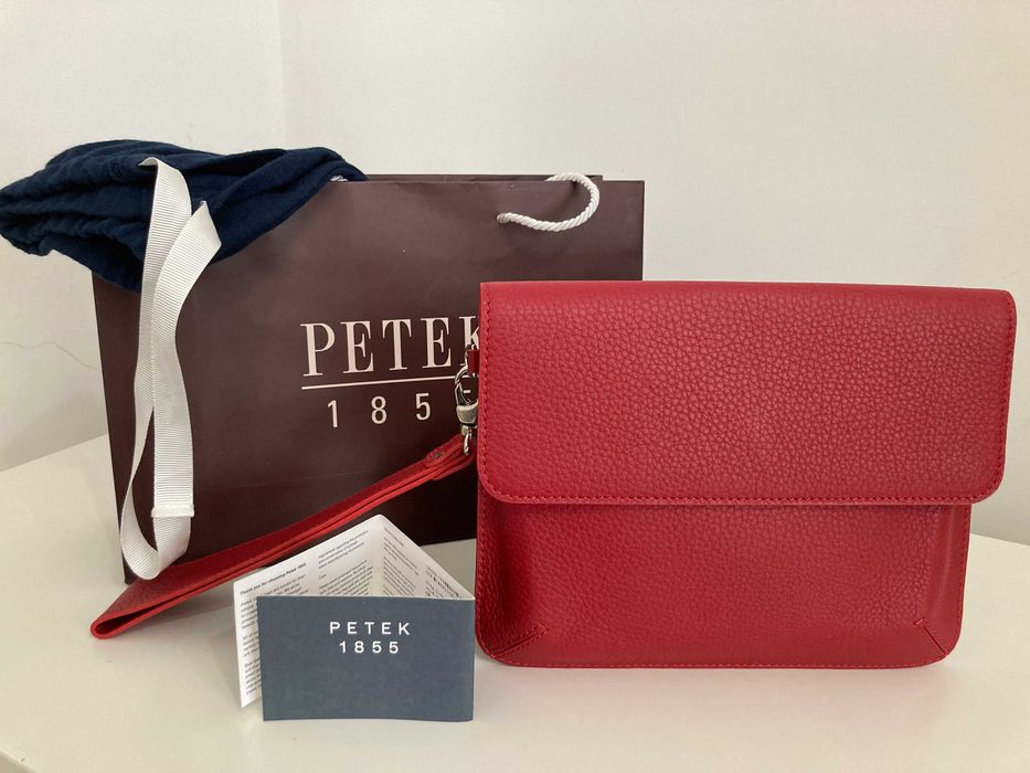 Червен клъч, чанта от естествена кожа на PETEK, нова