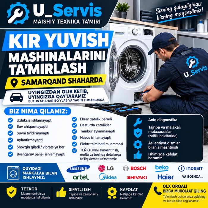 Kir yuvish mashinalarini tamirlash Samarqand