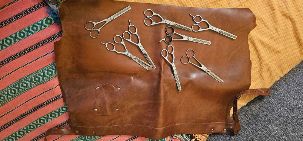 sort din piele frizer + foarfeci diverse hair stylist