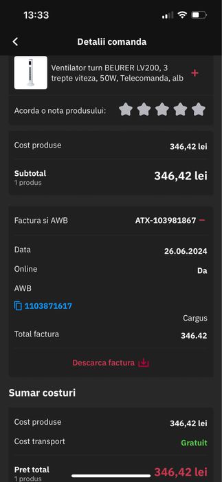 Ventilator turn BEURER LV200, 3 trepte viteza, 50W, Telecomanda, alb