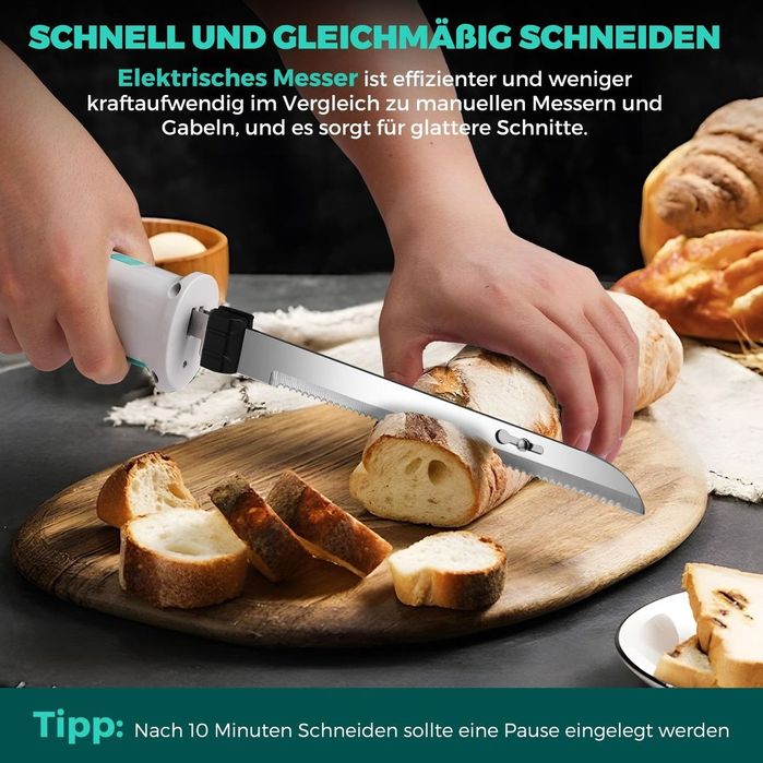 Cuțit Electric Fără Fir HAUSHOF cu 2 Lame din Oțel Inoxidabil și Cutie de Depozitare – Alb