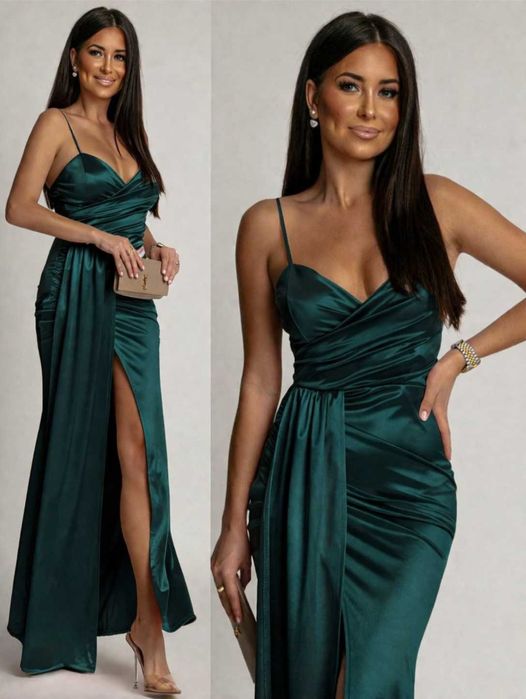 Дълга рокля в маслено зелено