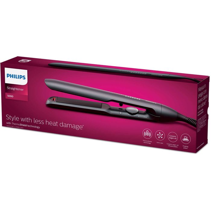 Placa de indreptat parul Philips BHS510/00, tehnologie ThermoShield, placi infuzate cu ulei de argan, 230°C, ingrijire ioni,12 setari temperatura, etc