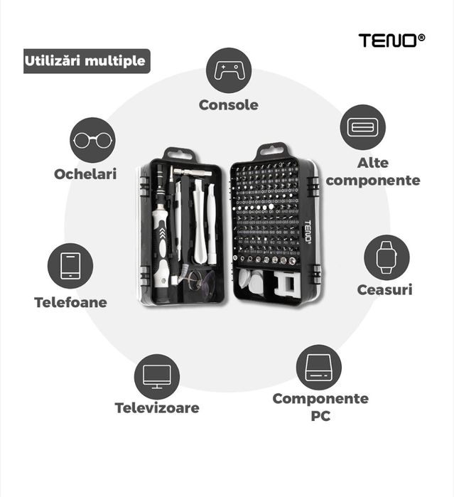 Set șurubelnițe precizie 112 în 1 – reparații telefon / PC