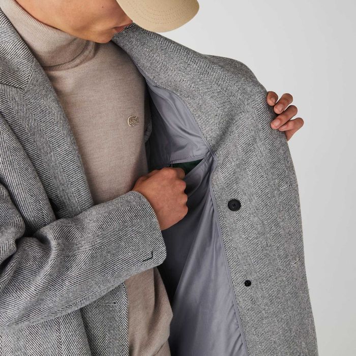 Lacoste, Palton lung din amestec de lână, Gri, M