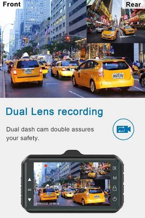 Dashcam предна и задна камера за кола CHORTAU 32GB 1080P 3" IPS Loop