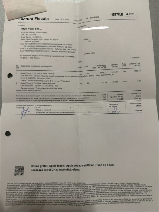 Vând iPhone 15 Pro, 256 Gb