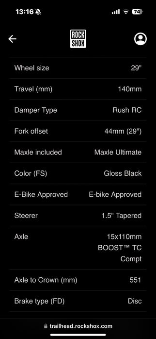 Вилка  Rock Shox Pike DebonAir+ 140 29