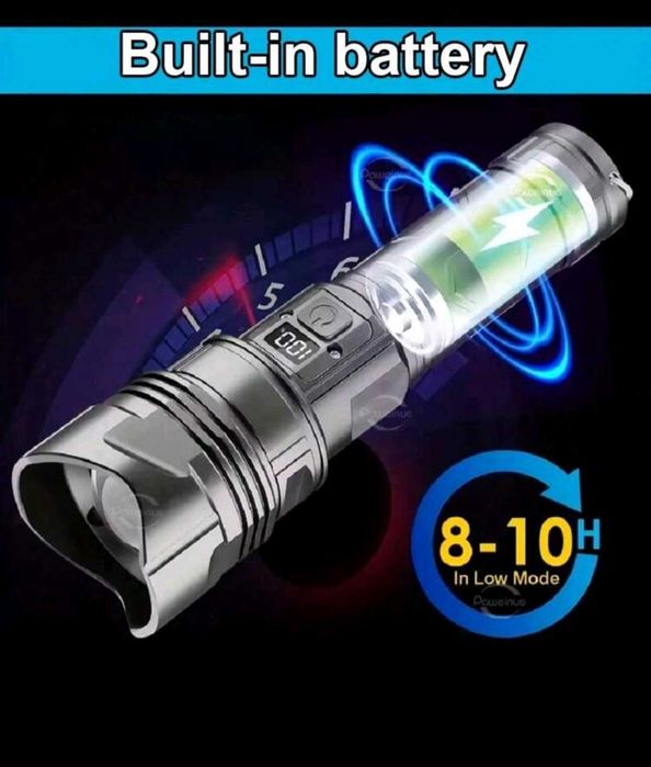 Мегамощно фенерче 100000LM за туризъм 3000 м с леща ярък за самозащита