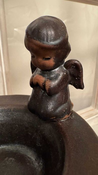 Много стара ръчна керамика! Свещник с декорация ангелче