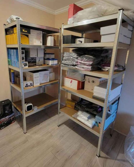 Pachet 3 rafturi metalice cu coltar, 5 polite cadru otel galvanizat