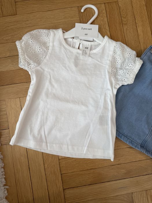 Нов комплект за бебе памучна тениска и дънков рокля h&m