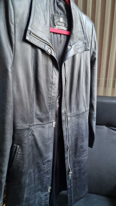Haina lunga de piele, dama, negru, ca noua, masura 38